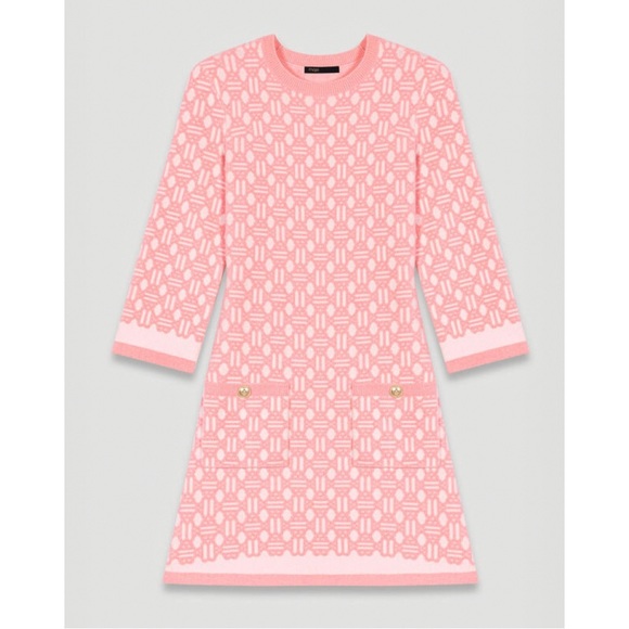 Maje Roadina Jacquard Knit Mini Dress In Pink NWT - Picture 5 of 12